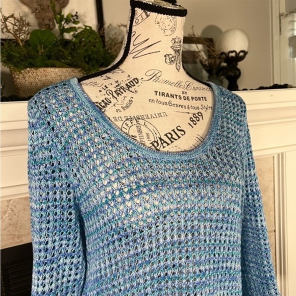 JEANNE PIERRE melange turquoise loos knit sweater/ tunic - Picture 12 of 13